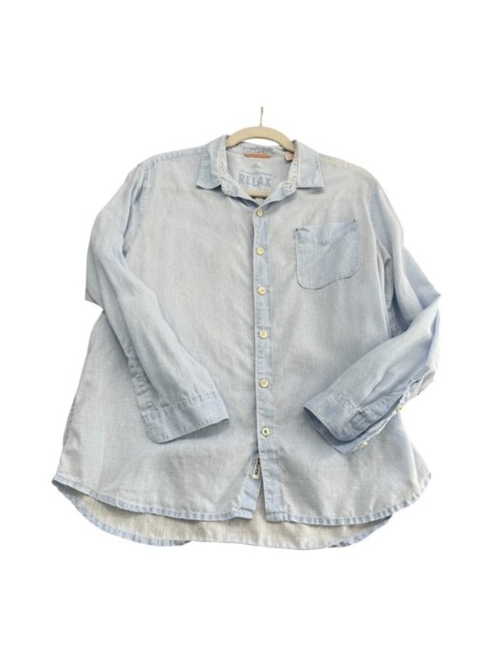 Tommy Bahama Relax Shirt Extra Large Blue 100% Linen Button Up Long Sleeve Beach